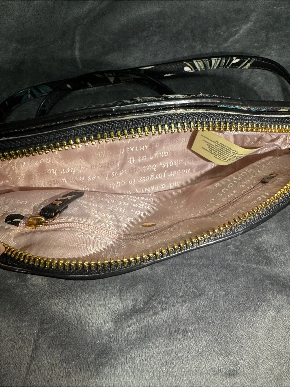kate spade Black Floral Cosmetic Pouch with Pink and Teal Accents